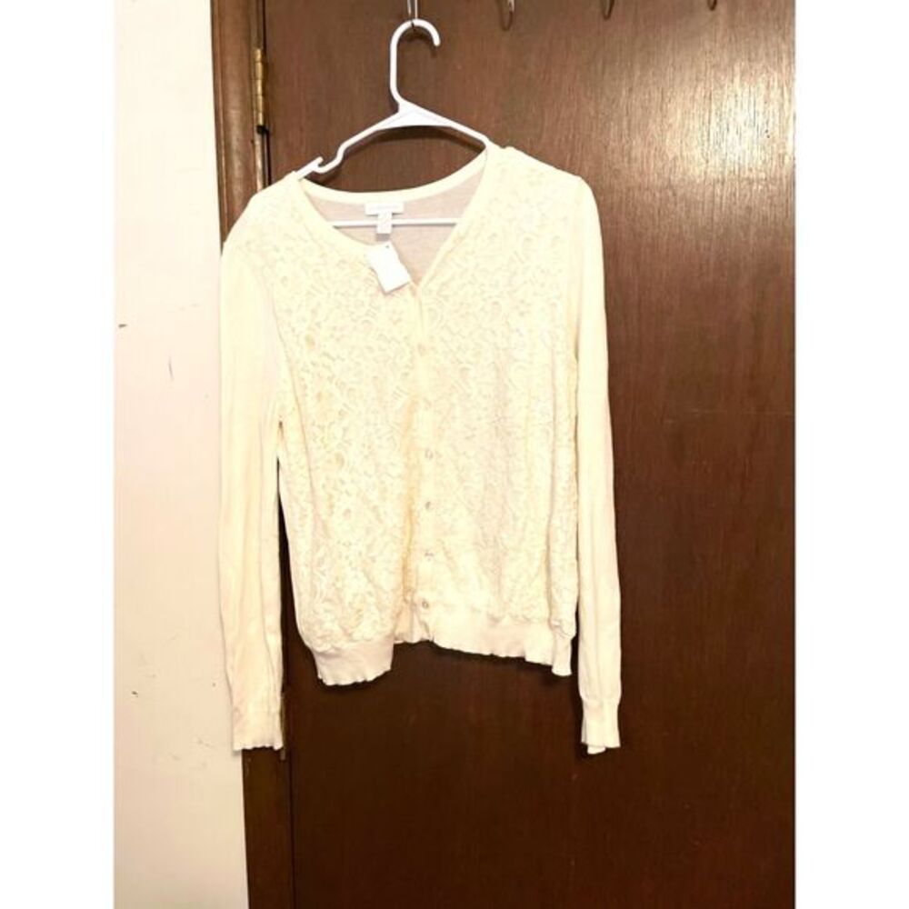 Charter Club Lace Overlay Cardigan Cream Women's XL